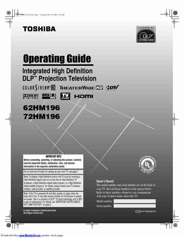 Toshiba Projection Television 72HM196-page_pdf